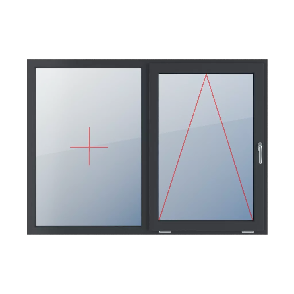 Festverglasung im Rahmen, rechts angeschlagen mit Griff fenster fenstertypen zweifluegelige-tueren symmetrische-horizontale-teilung-50-50  