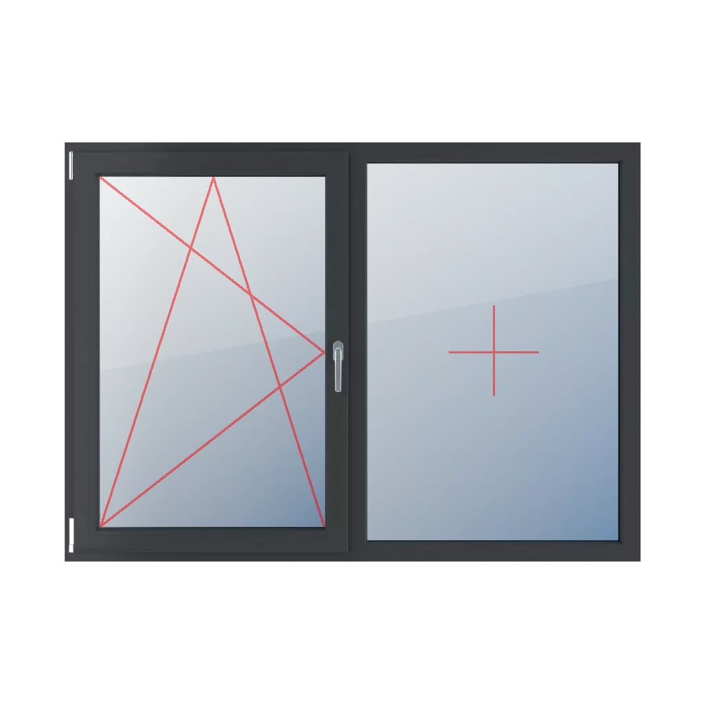 Dreh-Kipp links, Festverglasung im Rahmen fenster fenstertypen zweifluegelige-tueren symmetrische-horizontale-teilung-50-50  