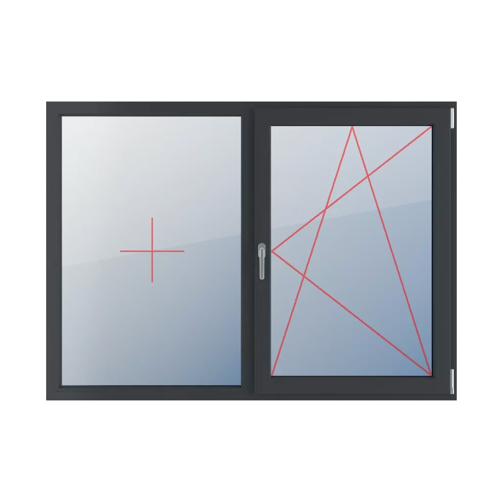 Festverglasung im Rahmen, rechts dreh- und kippbar fenster fenstertypen zweifluegelige-tueren symmetrische-horizontale-teilung-50-50  