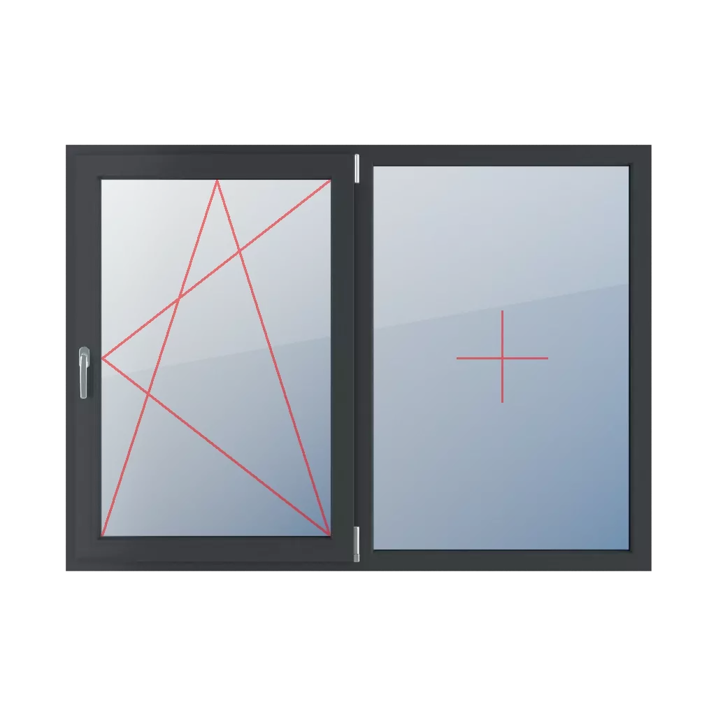 Dreh-Kipp rechts, Festverglasung im Rahmen fenster fenstertypen zweifluegelige-tueren symmetrische-horizontale-teilung-50-50  