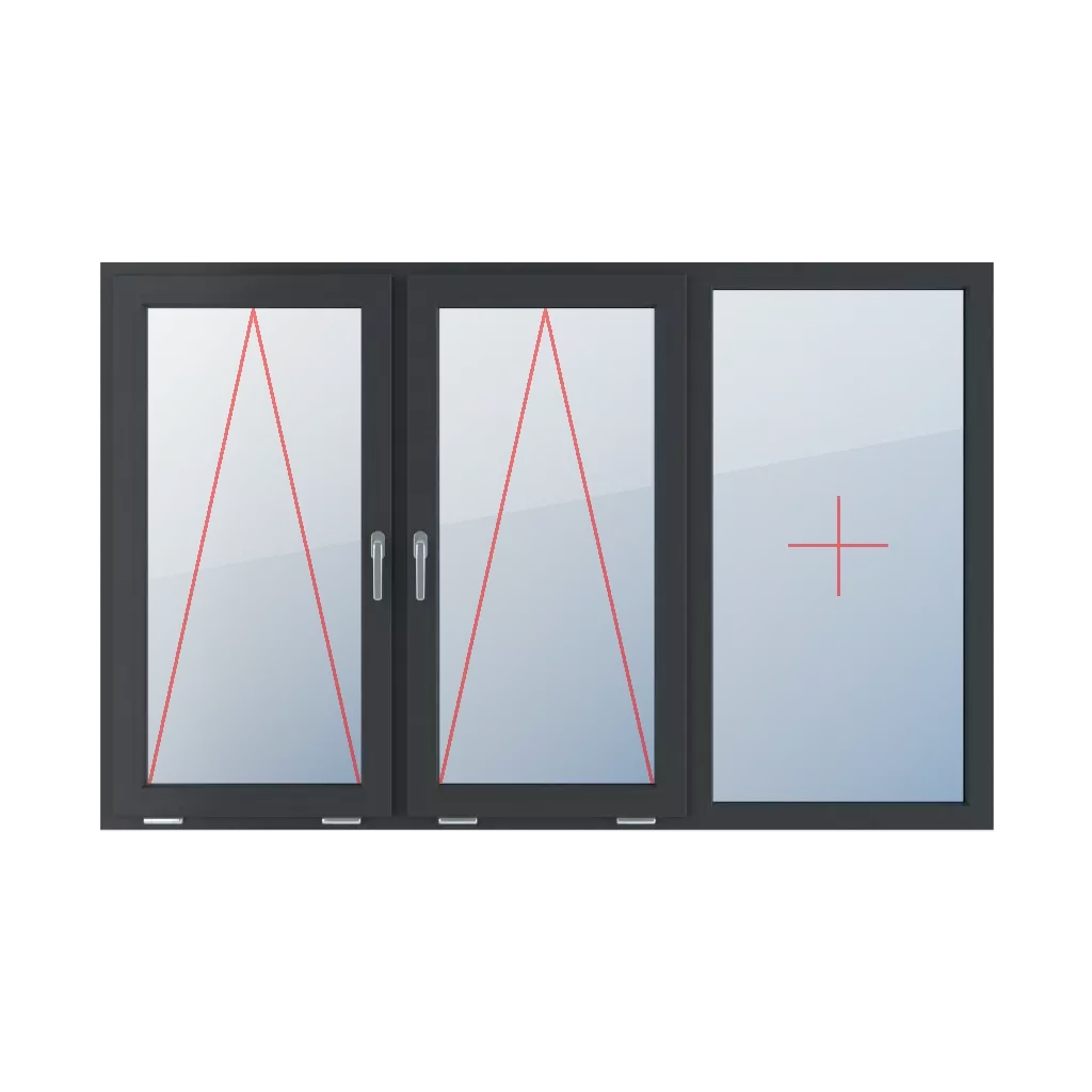 Scharniert mit Griff in der Mitte, Festverglasung im Rahmen fenster fenstertypen dreifluegelige-fenster symmetrische-horizontale-teilung-33-33-33  