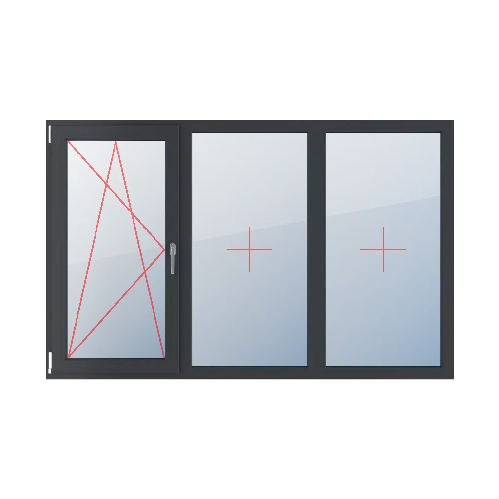 Linksdreh-Kipp, Festverglasung im Rahmen fenster fenstertypen dreifluegelige-fenster symmetrische-horizontale-teilung-33-33-33  