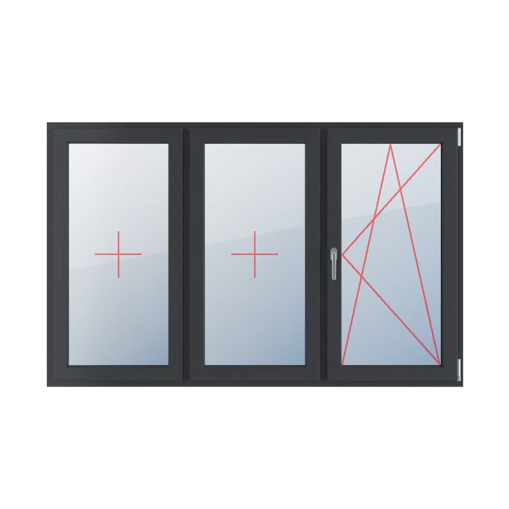 Festverglasung im Flügel, dreh- und kippbar nach rechts fenster fenstertypen dreifluegelige-fenster symmetrische-horizontale-teilung-33-33-33  