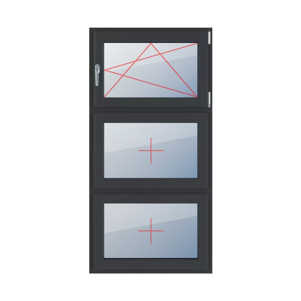 Dreh-Kipp rechts, Festverglasung im Flügel fenster fenstertypen dreifluegelige-fenster symmetrische-vertikale-teilung-33-33-33  