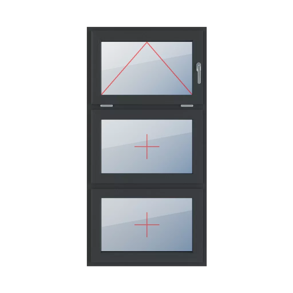 Mit Griff rechts angeschlagen, Festverglasung im Flügel fenster fenstertypen dreifluegelige-fenster symmetrische-vertikale-teilung-33-33-33 mit-griff-rechts-angeschlagen-festverglasung-im-fluegel 