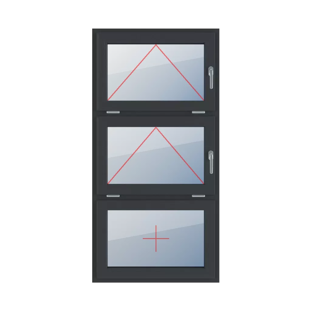 Mit Griff rechts angeschlagen, mit Griff rechts angeschlagen, Festverglasung im Flügel fenster fenstertypen dreifluegelige-fenster symmetrische-vertikale-teilung-33-33-33  