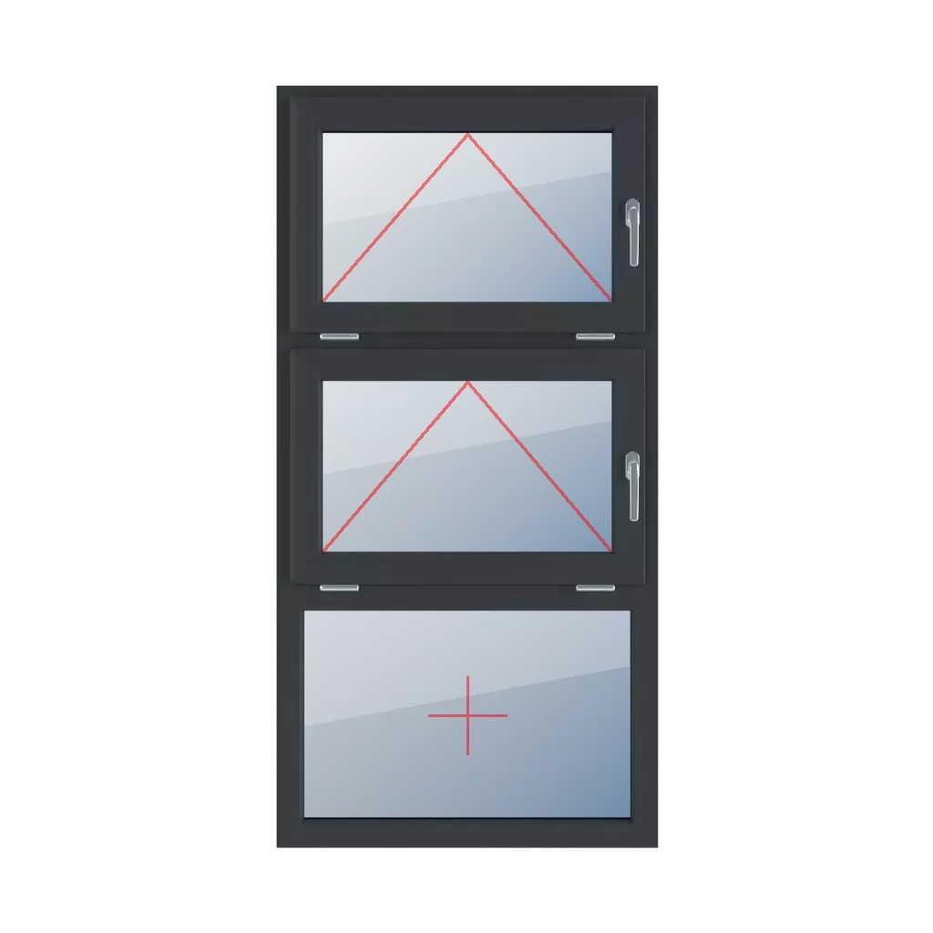 Mit Griff rechts angeschlagen, mit Griff rechts angeschlagen, Festverglasung im Rahmen fenster fenstertypen dreifluegelige-fenster symmetrische-vertikale-teilung-33-33-33  