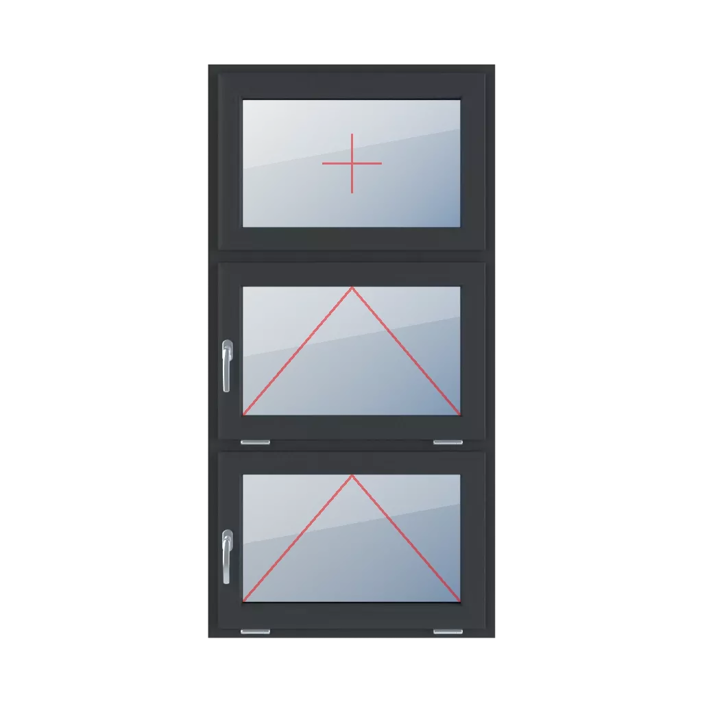 Festverglasung im Flügel, Anschlag links mit Griff, Anschlagverglasung links mit Griff fenster fenstertypen dreifluegelige-fenster symmetrische-vertikale-teilung-33-33-33  