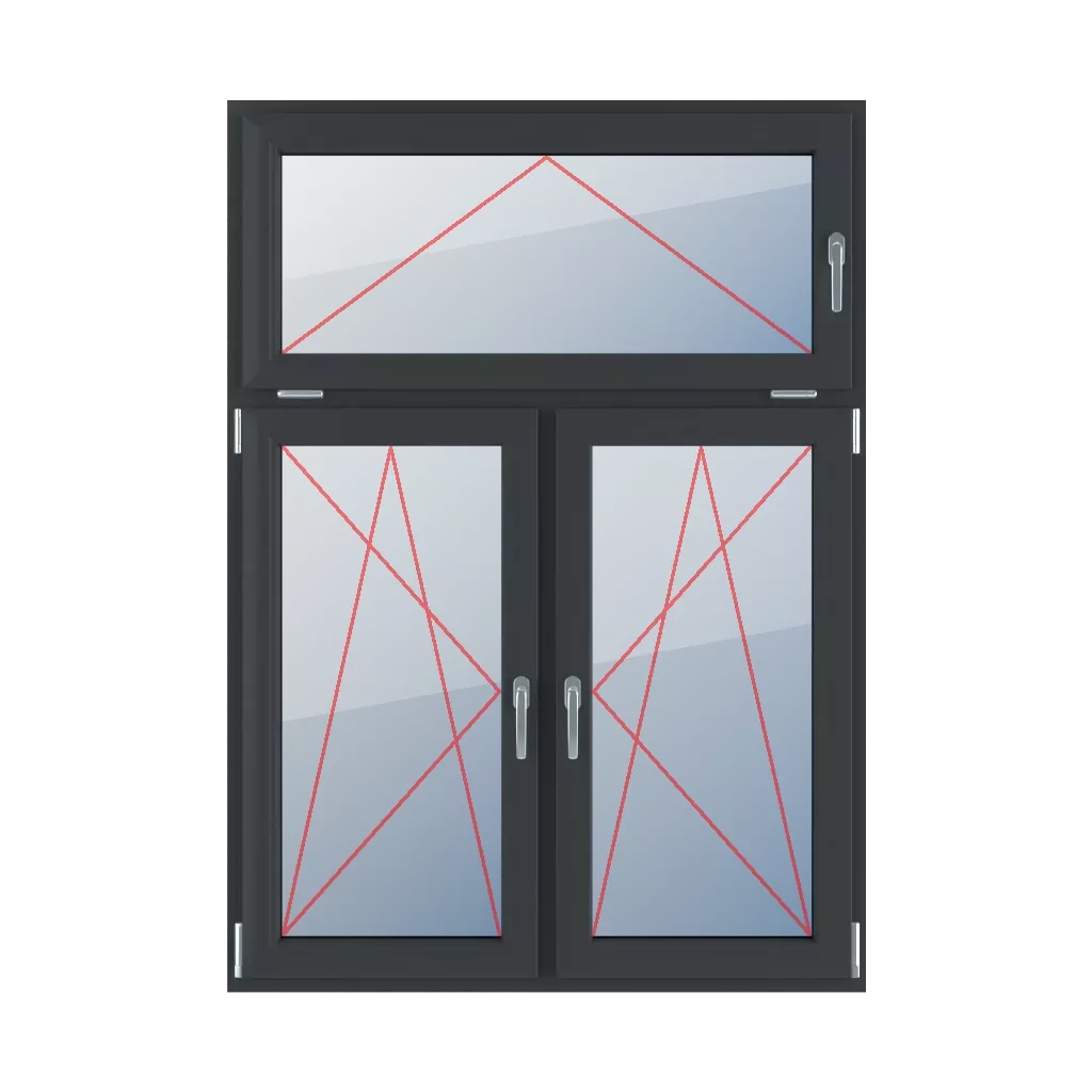 Kippen mit einem Griff rechts, Kippen und Drehen nach links, Kippen und Drehen nach rechts fenster fenstertypen dreifluegelige-fenster asymmetrische-vertikale-teilung-30-70  