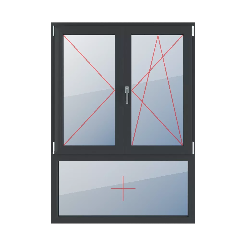 Linksdrehung, beweglicher Pfosten, Rechtsdrehung und Kippung, Festverglasung im Rahmen fenster fenstertypen dreifluegelige-fenster asymmetrische-vertikale-teilung-70-30-mit-beweglichem-pfosten  