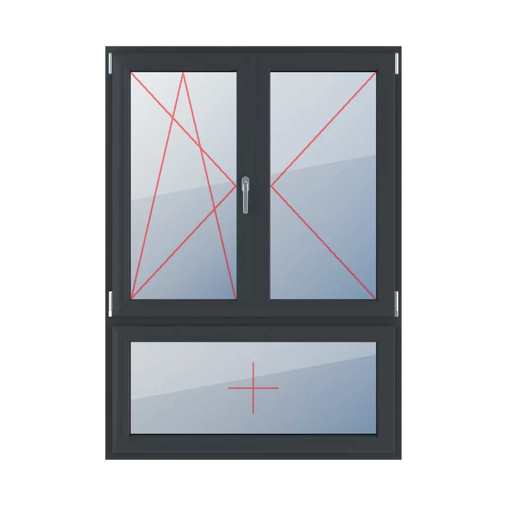 Dreh-Kipp links, Dreh rechts, beweglicher Pfosten, Festverglasung im Flügel fenster fenstertypen dreifluegelige-fenster asymmetrische-vertikale-teilung-70-30-mit-beweglichem-pfosten  