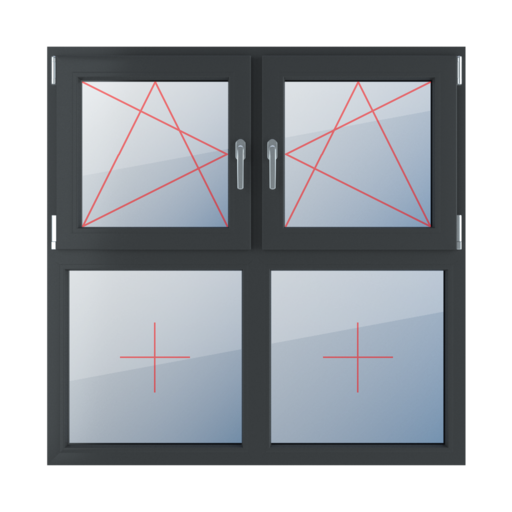 Dreh-Kipp links, Dreh-Kipp rechts, Festverglasung im Flügel fenster fenstertypen vierfluegelige-fenster symmetrische-horizontale-teilung-50-50 dreh-kipp-links-dreh-kipp-rechts-festverglasung-im-fluegel 