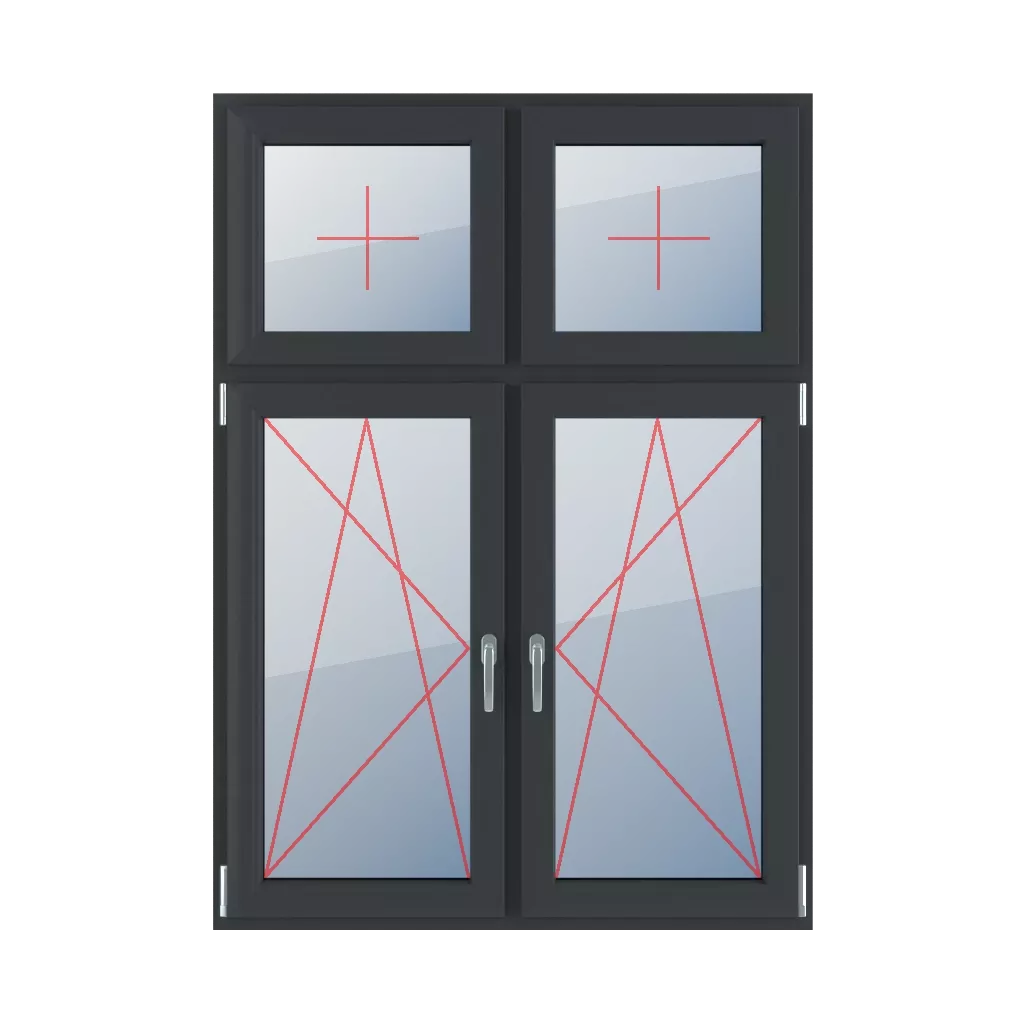 Festverglasung im Flügel, Dreh-Kipp links, Dreh-Kipp rechts fenster fenstertypen vierfluegelige-fenster asymmetrische-vertikale-teilung-30-70 festverglasung-im-fluegel-dreh-kipp-links-dreh-kipp-rechts 