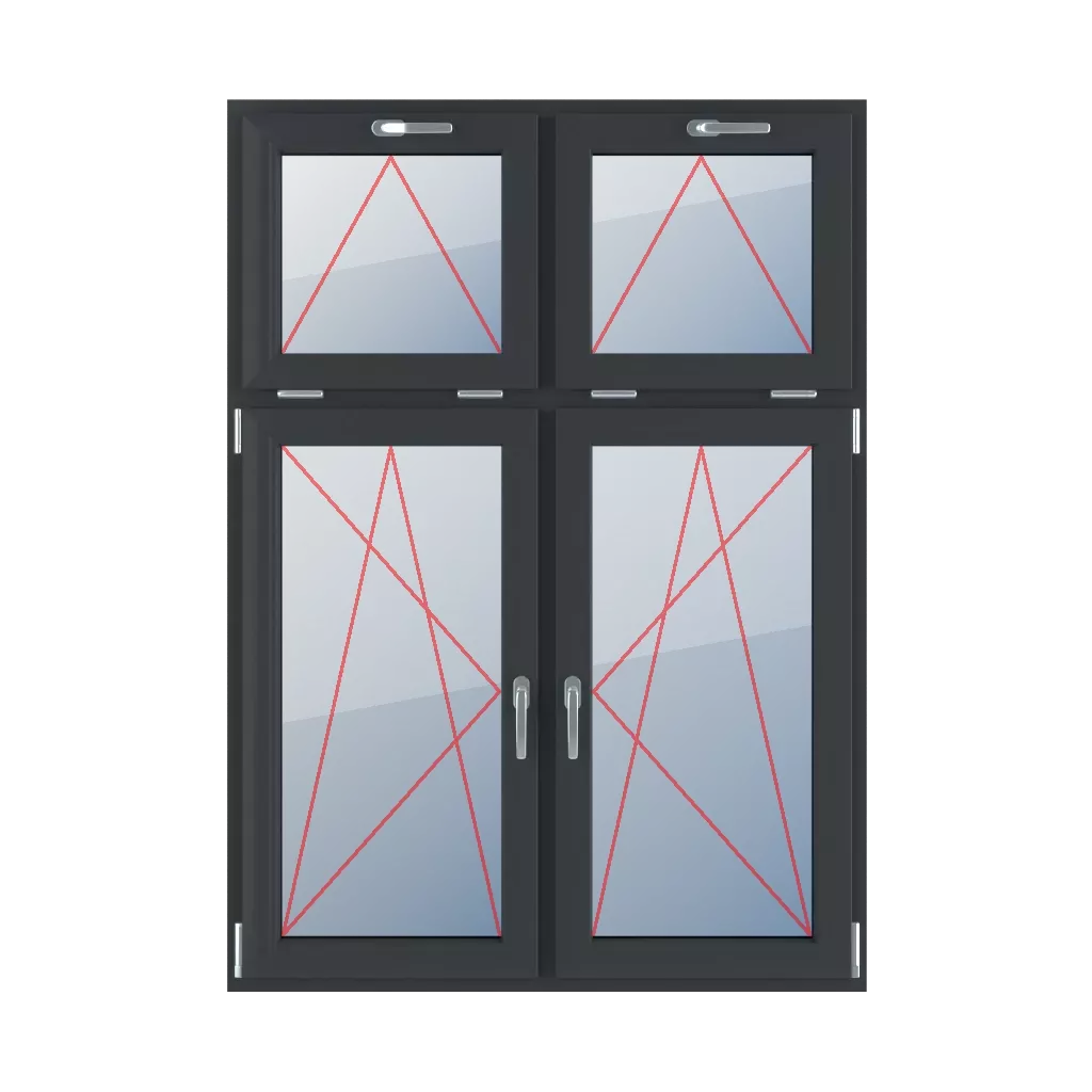 Kippgriff oben, Kippen und Drehen nach links, Kippen und Drehen nach rechts fenster fenstertypen vierfluegelige-fenster asymmetrische-vertikale-teilung-30-70  