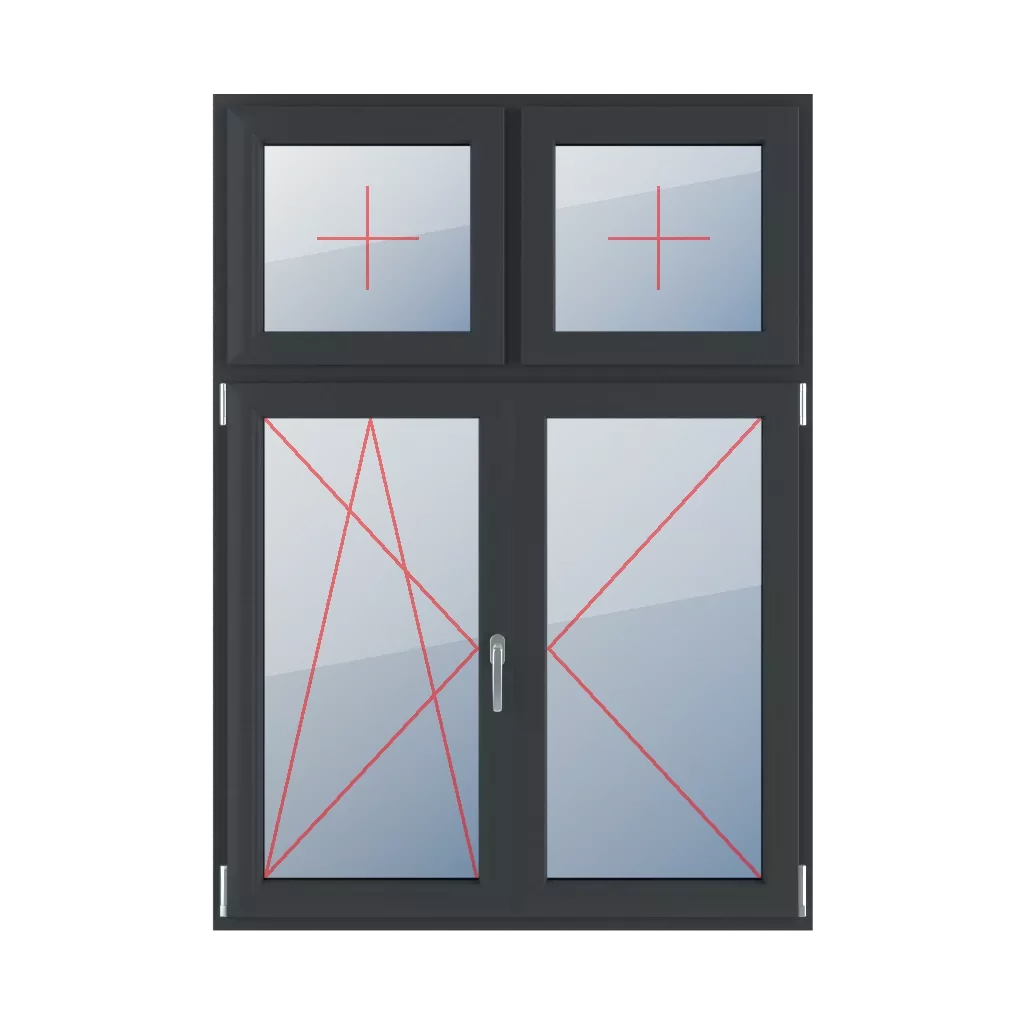 Festverglasung im Flügel, Dreh-Kipp links, Pfosten beweglich, Dreh rechts fenster fenstertypen vierfluegelige-fenster asymmetrische-vertikale-teilung-30-70-mit-beweglichem-pfosten festverglasung-im-fluegel-dreh-kipp-links-pfosten-beweglich-dreh-rechts 