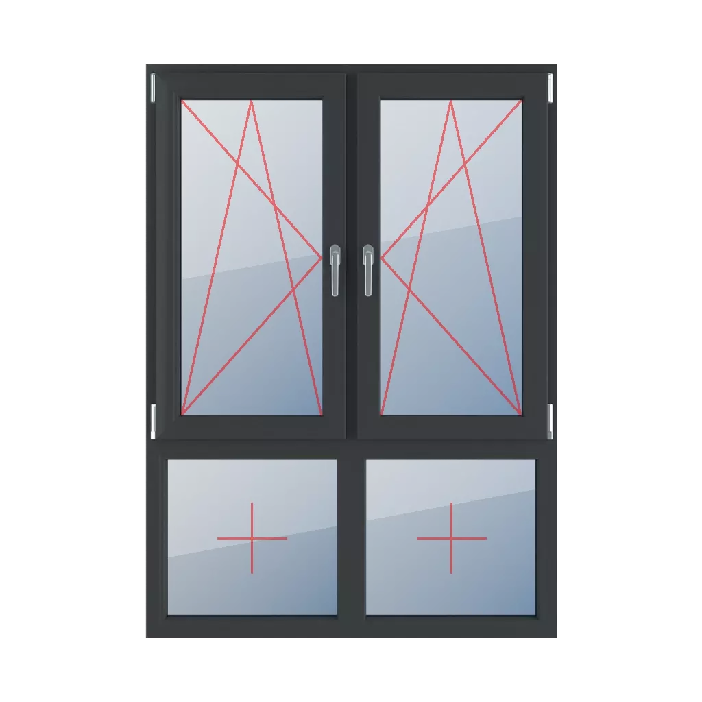 Drehkipp links, Drehkipp rechts, Festverglasung im Rahmen fenster fenstertypen vierfluegelige-fenster asymmetrische-vertikale-teilung-70-30  