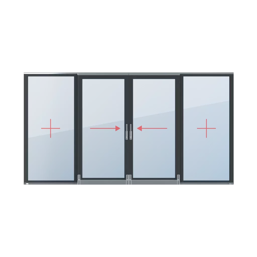 Festverglasung, Schiebe-Kipp links, Schiebe-Kipp rechts, Pfosten beweglich fenster fenstertypen psk-parallel-schiebe-kipp-terrassenfenster vierfluegelige-fenster  